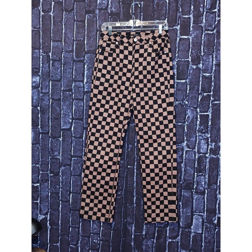 Forever 21 Straight Leg Jeans Women Size 28 Brown/Black Checkerboard Casual Wear - Picture 2 of 4
